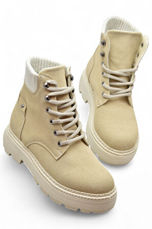 778 Günlük Bağcıklı Fermuarlı Kadın Bot Ayakkabı Kışlık Kadın Bot Nubuk Malzeme