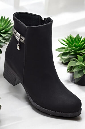 453 Kısa Topuklu Kadın Bot Ayakkabı Taşlı Klasik Ofis Gündelik Kadın Bot