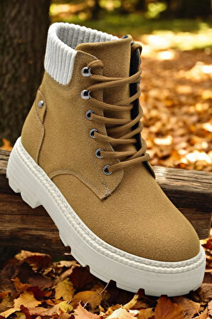 778 Günlük Bağcıklı Fermuarlı Kadın Bot Ayakkabı Kışlık Kadın Bot Nubuk Malzeme