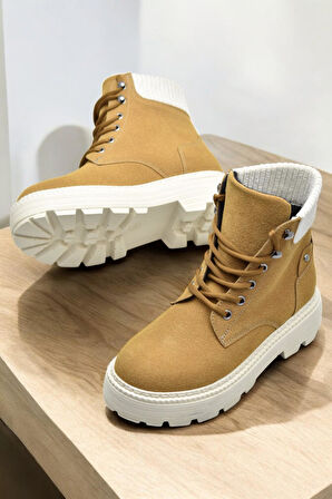 778 Günlük Bağcıklı Fermuarlı Kadın Bot Ayakkabı Kışlık Kadın Bot Nubuk Malzeme