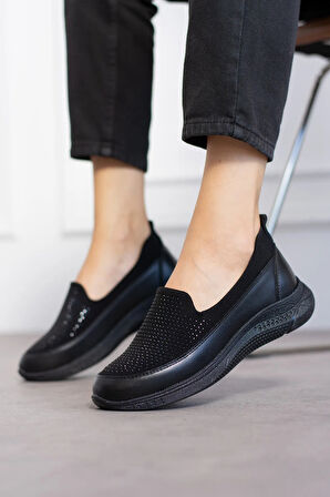 439S Streçli Taşlı Jelli Ortopedik Taban Günlük Kadın Ayakkabı Babet Casual Günlük Ayakkabı