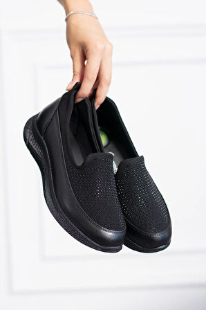 439S Streçli Taşlı Jelli Ortopedik Taban Günlük Kadın Ayakkabı Babet Casual Günlük Ayakkabı