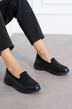 439S Streçli Taşlı Jelli Ortopedik Taban Günlük Kadın Ayakkabı Babet Casual Günlük Ayakkabı