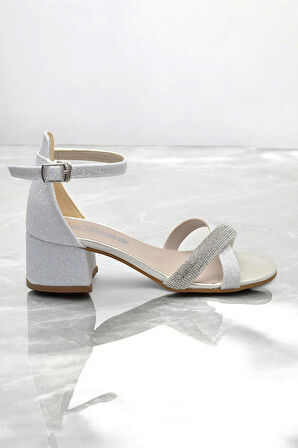 351 Abiye Kız Çocuk Topuklu Ayakkabı Taşlı Açık Kız Çocuk Nişan Abiye Ayakkabısı