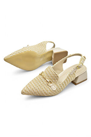 9828 Kadın Topuklu Ayakkabı 4 cm Kalın Topuk Abiye Düğün Nişan Kına Gecesi Ayakkabısı