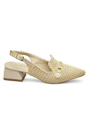 9828 Kadın Topuklu Ayakkabı 4 cm Kalın Topuk Abiye Düğün Nişan Kına Gecesi Ayakkabısı