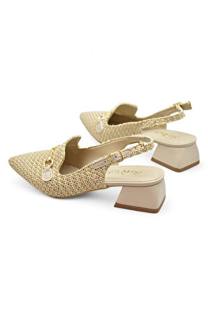 9828 Kadın Topuklu Ayakkabı 4 cm Kalın Topuk Abiye Düğün Nişan Kına Gecesi Ayakkabısı
