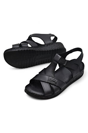 203 TAM ORTOPEDİK Hakiki Deri Kadın Sandalet Topuk Jel Taban Kadın Deri Sandalet