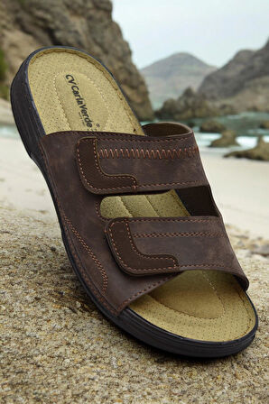 4412 Ortopedik Taban Erkek Terlik Erkek Cırtlı Terlik Sandalet