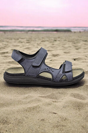 240105 Ortopedik Taban Erkek Sandalet Erkek Cırtlı Sandalet