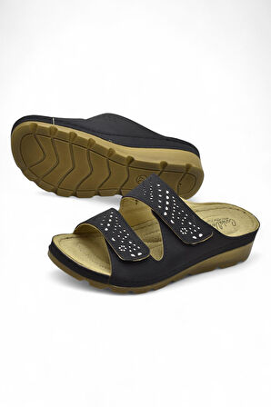 160161 CV TAM Ortopedik Taban Günlük Kadın Terlik Cırtlı  Anatomik Taban