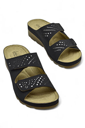 160161 CV TAM Ortopedik Taban Günlük Kadın Terlik Cırtlı  Anatomik Taban