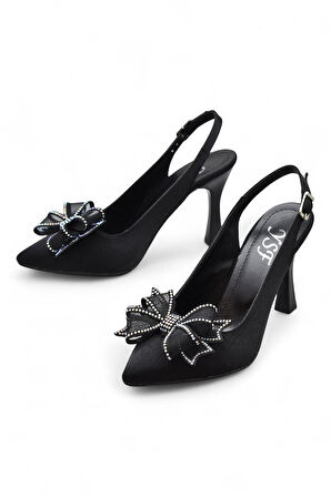 6513 Fiyonklu Taşlı 9cm Kadın Topuklu Ayakkabı Abiye Düğün Nişan Ayakkabısı