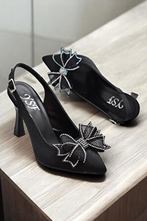 6513 Fiyonklu Taşlı 9cm Kadın Topuklu Ayakkabı Abiye Düğün Nişan Ayakkabısı