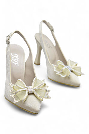 6513 Fiyonklu Taşlı 9cm Kadın Topuklu Ayakkabı Abiye Düğün Nişan Ayakkabısı