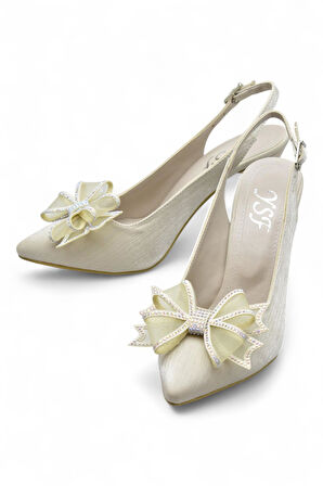 6513 Fiyonklu Taşlı 9cm Kadın Topuklu Ayakkabı Abiye Düğün Nişan Ayakkabısı