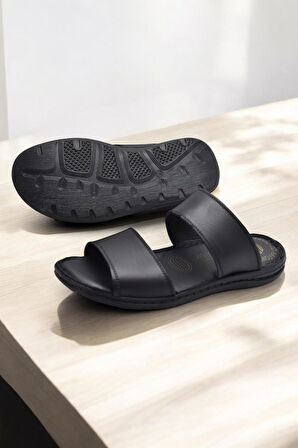 039 Günlük Ortopedik Taban  Hakiki Deri Erkek Terlik Puff Yumuşak İç Taban