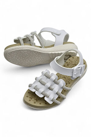 8454 Rahat Taban Kız Çocuk Sandalet Terlik Çocuk Taşlı Sandalet