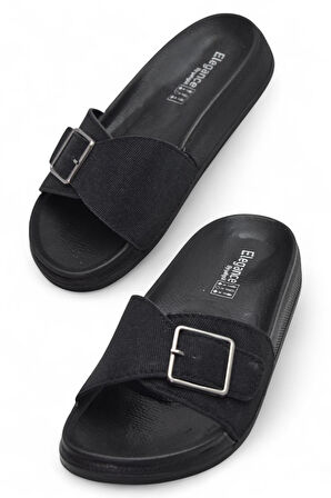 381 Rahat Ortopedik Taban Günlük Kadın Terlik Çift Toka Kadın Terlik Sim Detaylı