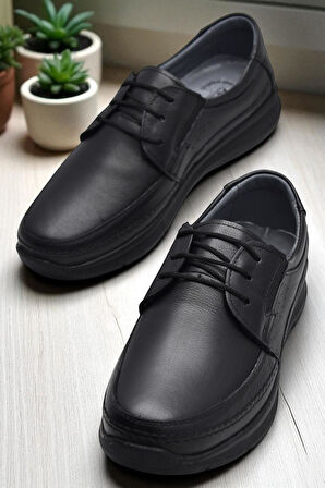 5884 Ortopedik Taban Siyah Hakiki Deri Erkek Ayakkabı Mevsimlik