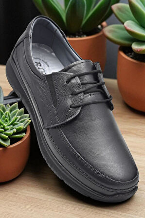 5884 Ortopedik Taban Siyah Hakiki Deri Erkek Ayakkabı Mevsimlik