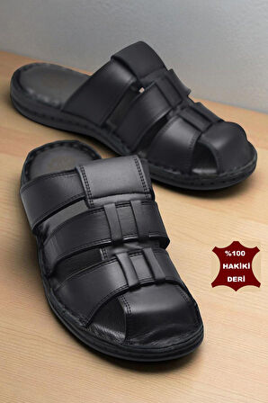 089 Puff Ortopedik Taban Günlük Hakiki Deri Erkek Terlik Erkek Kapalı Terlik