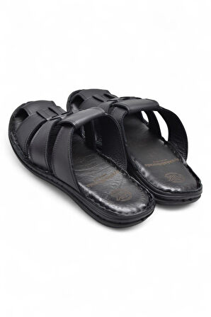 089 Puff Ortopedik Taban Günlük Hakiki Deri Erkek Terlik Erkek Kapalı Terlik
