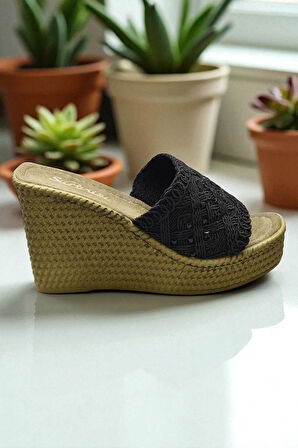 2503 10.5 cm Dolgu Topuklu Kadın Terlik Ayakkabı Düğün Nişan Abiye Kadın Ayakkabısı