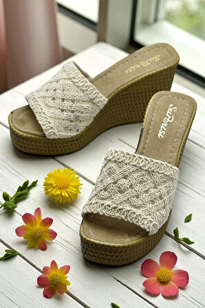 2503 10.5 cm Dolgu Topuklu Kadın Terlik Ayakkabı Düğün Nişan Abiye Kadın Ayakkabısı