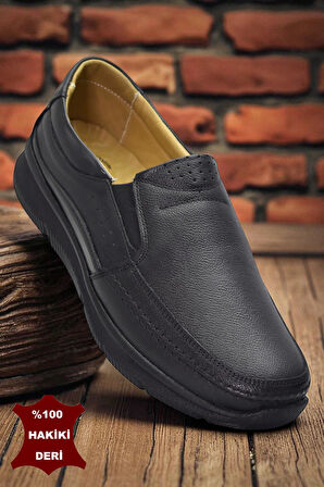 TAB5884 Ortopedik Taban Siyah Hakiki Deri Erkek Ayakkabı Mevsimlik