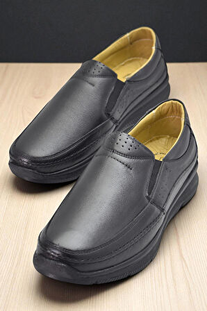 TAB5884 Ortopedik Taban Siyah Hakiki Deri Erkek Ayakkabı Mevsimlik