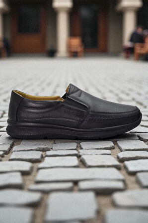 TAB5884 Ortopedik Taban Siyah Hakiki Deri Erkek Ayakkabı Mevsimlik