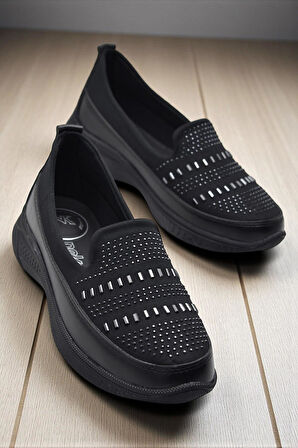 102 Streçli Taşlı Ortopedik Taban Günlük Kadın Ayakkabı Babet Casual Günlük Ayakkabı