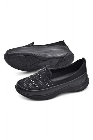 102 Streçli Taşlı Ortopedik Taban Günlük Kadın Ayakkabı Babet Casual Günlük Ayakkabı