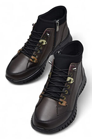 1988 Tam Ortopedik Kahverengi Hakiki Deri Kadın Bot Lastikli Fermuarlı Kışlık Anne Deri Bot