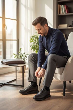 425M Ortopedik Taban Günlük Hakiki Deri Erkek Ayakkabı Casual Ayakkabı Lastik Bağcıklı