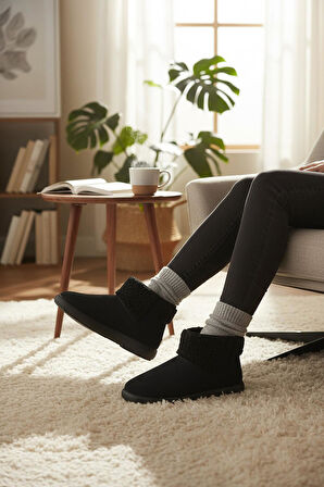 616 Günlük Kadın Bot Süet İçi Kürklü Yüksek Kalın Taban Kışlık Bot 