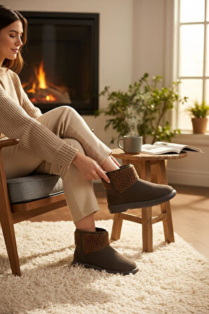 616 Günlük Kadın Bot Süet İçi Kürklü Yüksek Kalın Taban Kışlık Bot 