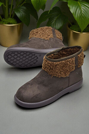 616 Günlük Kadın Bot Süet İçi Kürklü Yüksek Kalın Taban Kışlık Bot 