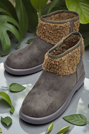 616 Günlük Kadın Bot Süet İçi Kürklü Yüksek Kalın Taban Kışlık Bot 