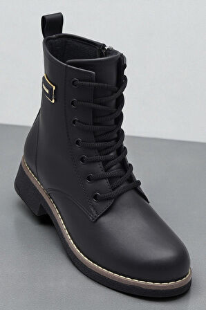 4659 Kadın Bot Ayakkabı Kaymaz Taban Fermuarlı Bağcıklı Günlük Kadın Bot 