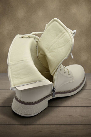 4659 Kadın Bot Ayakkabı Kaymaz Taban Fermuarlı Bağcıklı Günlük Kadın Bot 