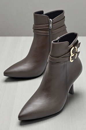 569F Günlük Fermuarlı Kadın Topuklu Bot Ayakkabı İnce Topuk Klasik Topuklu Kadın Bot 