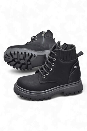 236 Ortopedik Bağcıklı Fermuarlı Kız Çocuk Bot Ayakkabı İçi Yünlü Kız Çocuk Botu