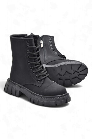 2395 Ortopedik Bağcıklı Fermuarlı Kız Çocuk Bot Ayakkabı İçi Yünlü Kız Çocuk Botu