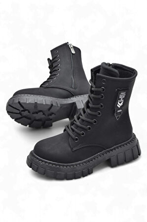 2396 Ortopedik Bağcıklı Fermuarlı Kız Çocuk Bot Ayakkabı İçi Yünlü Kız Çocuk Botu