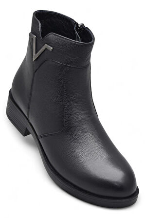 19802 Tam Ortopedik Siyah Hakiki Deri Kadın Bot Fermuarlı Kışlık Deri Kadın Bot