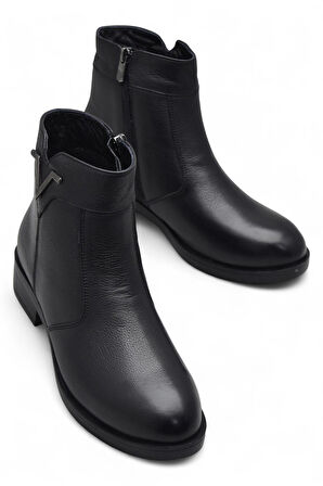 19802 Tam Ortopedik Siyah Hakiki Deri Kadın Bot Fermuarlı Kışlık Deri Kadın Bot