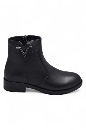 19802 Tam Ortopedik Siyah Hakiki Deri Kadın Bot Fermuarlı Kışlık Deri Kadın Bot