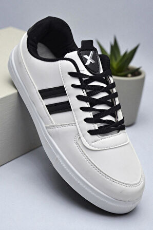 038 Rahat Taban Günlük Unisex Siyah - Beyaz Erkek Spor Ayakkabı 